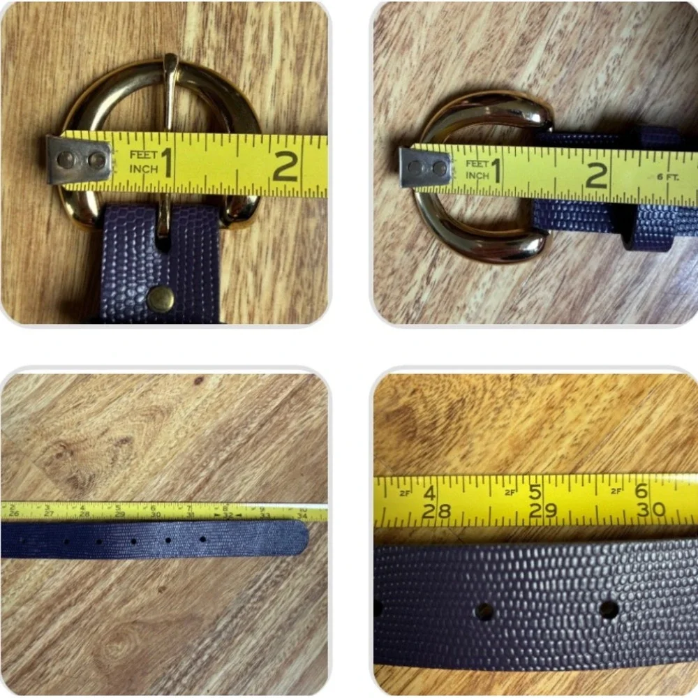Vintage Purple Lizard Embossed Belt Size 8 Gold Horseshoe Buckle Textured